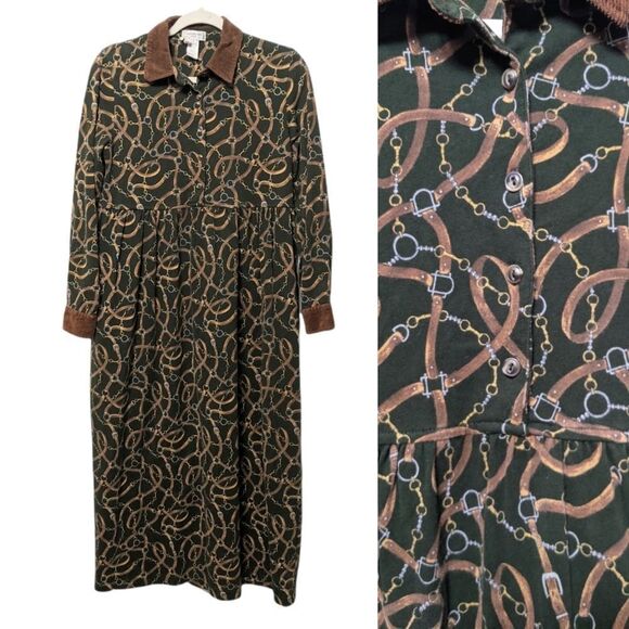 VINTAGE Jones New York Horsebit Chain Print Maxi Dress S - Picture 8 of 8